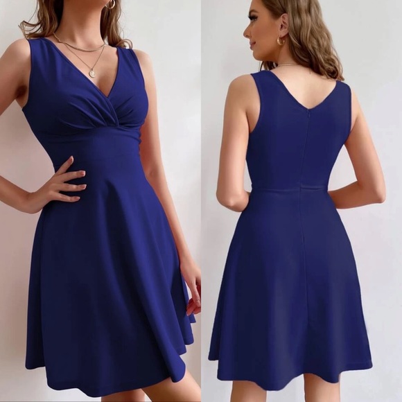 V neck ruched bust zip back twirl dress pink - Picture 5 of 8